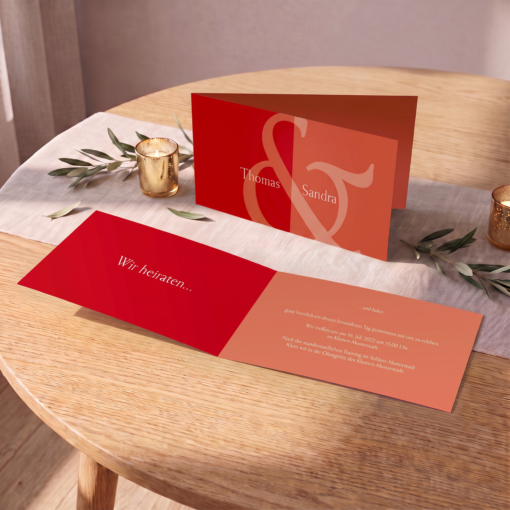 Einladungskarte Hochzeit Rot | Hochzeitskarte DIN Lang, rote Einladungskarten